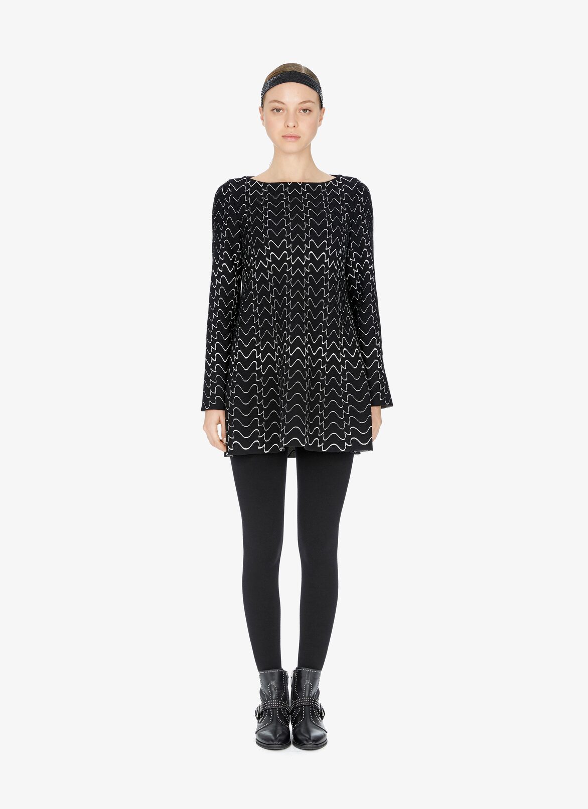 LONG SLEEVE TUNIC FILIGRANE BLACK/WHITE ALAÏA LONG SLEEVE TUNIC FILIGRANE BLACK/WHITE NERO/BIANCO